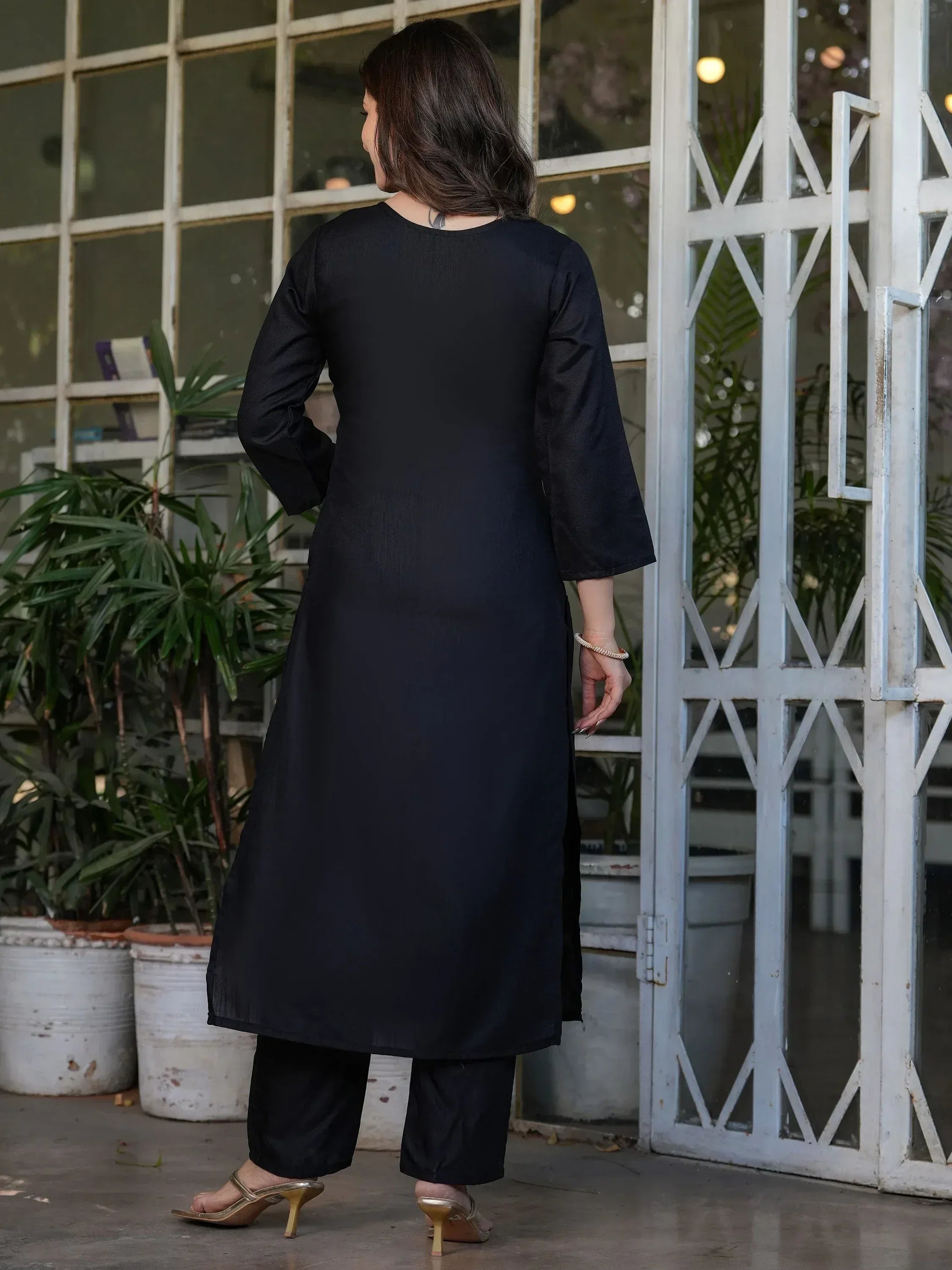 Black ethnic kurta with palazzo pants, stylish Indian wear for women