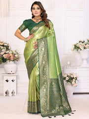 Alluring Green Zari Weaving Banarasi Silk Traditional Saree With Blouse