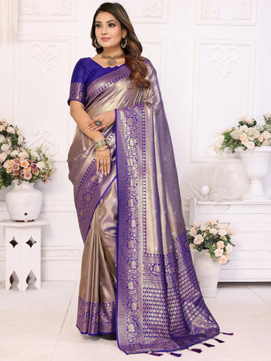 Glamorous Purple Zari Weaving Banarasi Silk Festival Wear Saree