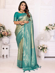 Bewitching Sea Green Zari Weaving Banarasi Silk Event Wear Saree