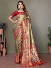 Wonderful Brown Zari Weaving Banarasi Silk Paithani Saree