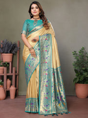 Glamorous Beige Zari Weaving Banarasi Silk Traditional Saree With Blouse