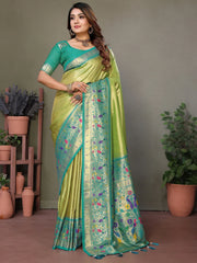 Bewitching Olive Green Zari Weaving Banarasi Silk Paithani Saree
