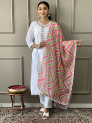 Alluring White Color Chanderi Silk Function Wear Pant Suit With Dupatta