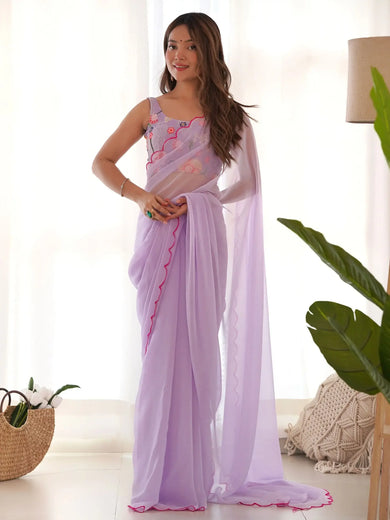 Charming Lavender Georgette Function Wear Saree With Blouse