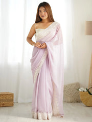Spectacular Lavender Blush Stone Work Georgette Function Wear Saree