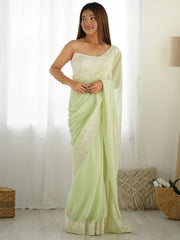 Dazzling Light Green Stone Work Georgette Event Wear Saree