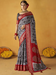 Amazing Multi Color Printed Tussar Silk Casual Wear Saree With Blouse