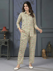 Enchanting Pista Color Digital Printed Rayon Top Palazzo Co-Ord Set