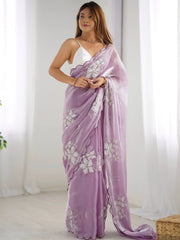Charming Lavender Embroidered Organza Festival Wear Saree