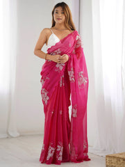 Mesmerizing Pink Embroidered Organza Festival Wear Saree With Blouse