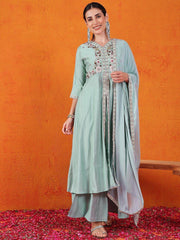 Charming Sky Blue Embroidered Silk Festival Wear Palazzo Suit