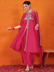 Adorable Pink Embroidered Silk Traditional Palazzo With Dupatta