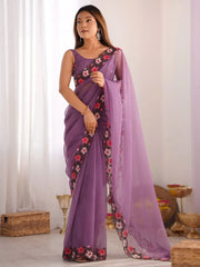 Stunning Purple Embroidered Georgette Festival Wear Saree