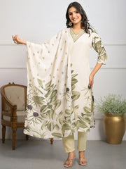 Captivating Off-White Printed Crepe Event Wear Pant Suit With Dupatta