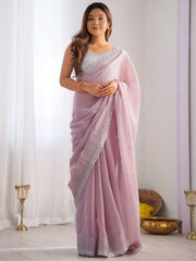 Lovely Mauve Swarovski Work Organza Festival Wear Saree With Blouse