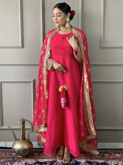 Adorable Pink Georgette Festival Wear Gown With Heavy Dupatta
