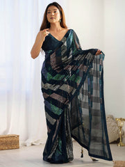 Fantastic Teal Blue Sequins Georgette Reception Wear Saree With Blouse