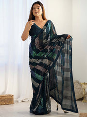 Fantastic Teal Blue Sequins Georgette Reception Wear Saree With Blouse