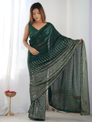 Dazzling Green Sequins Georgette Mehendi Wear Saree With Blouse