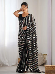 Wonderful Black Sequins Georgette Reception Wear Saree With Blouse