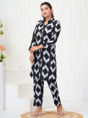 Outstanding Black Digital Printed Rayon Office Wear Co-Ord Set