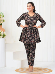 Beautiful Black Floral Printed Rayon Casual Wear Co-Ord Set