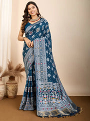 Fascinating Teal Blue Zari Weaving Silk Wedding Saree With Blouse