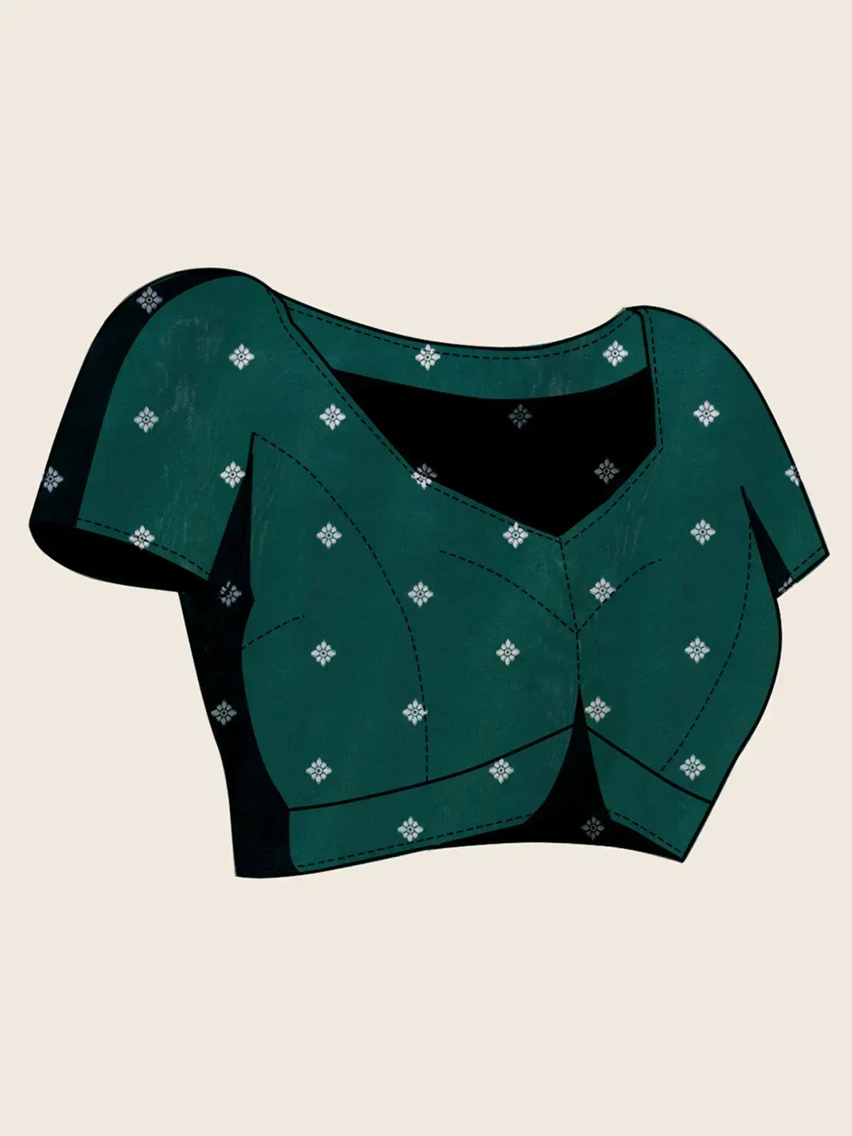 Green floral embroidered blouse with short sleeves and V-neck design