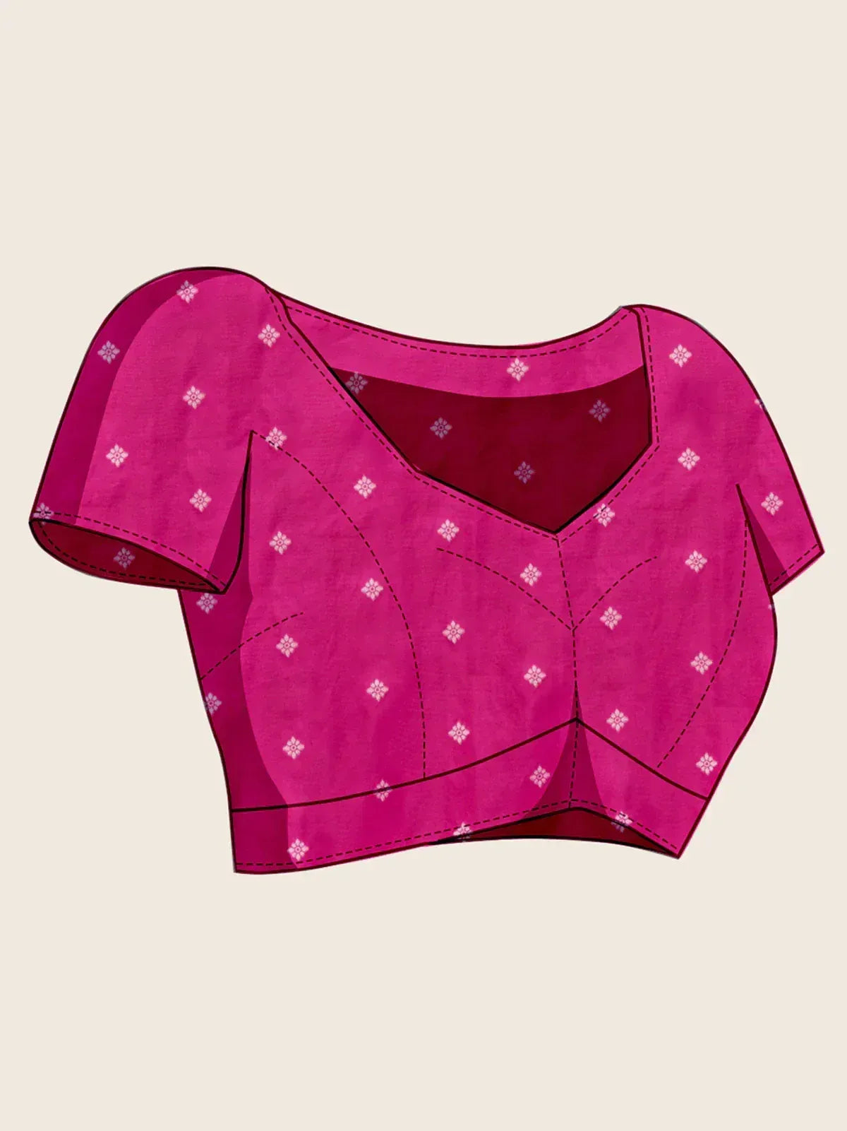 Pink floral print designer blouse with short sleeves and V-neck, ideal for lehenga choli or saree