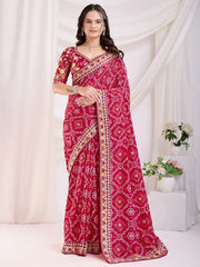 Fantastic Red Bandhani Printed Silk Bridal Wear Saree With Blouse