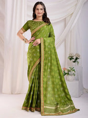 Alluring Green Bandhani Printed Silk Mehendi Wear Saree With Blouse