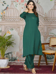 Aesthetic Teal Green Printed Gajji Silk Mehendi Wear Kurti With Pant