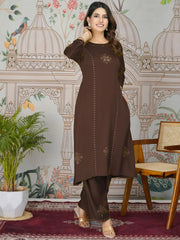 Beautiful Brown Printed Gajji Silk Office Wear Kurti With Pant