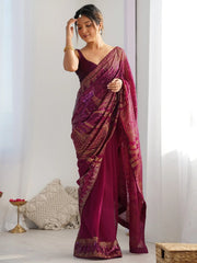 Gorgeous Wine Sequins Work Georgette Engagement Wear Saree With Blouse