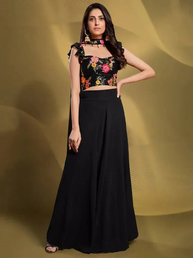 Dazzling Black Sequins Work Georgette Reception Wear Lehenga Choli