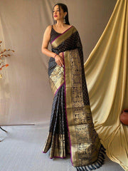 Glamorous Black Zari Weaving Silk Reception Wear Saree With Blouse