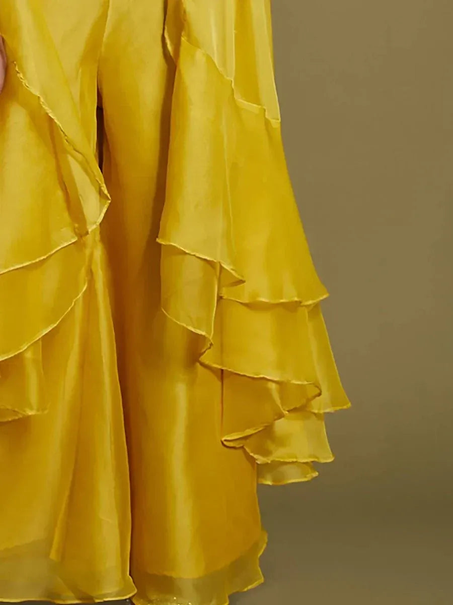 Yellow layered sharara pants with ruffle detailing, Indian ethnic wear