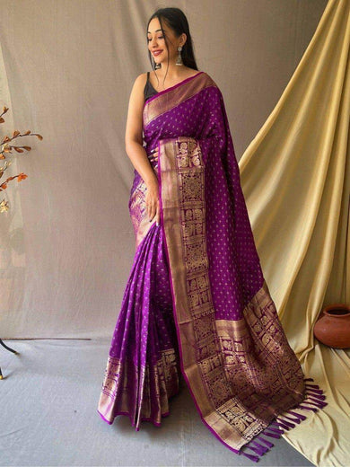 Adorable Purple Zari Woven Silk Festival Wear Saree With Blouse