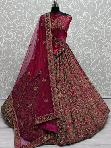 Adorable Dark Pink Dori Work Bridal Lehenga Choli With Double Dupatta - Ethnic Plus In