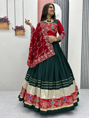 Adorable Green Cotton Embroidered Navratri Wear Lehenga Choli - Ethnic Plus In
