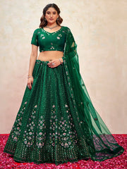 Adorable Green Sequins Net Mehendi Wear Lehenga Choli With Dupatta - Ethnic Plus In