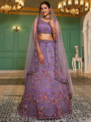 Adorable Lavender Embroidered Net Designer Lehenga Choli - Ethnic Plus In