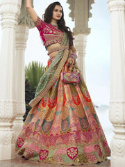 Adorable Multi Color Embroidered Silk Wedding Lehenga Choli With Dupatta - Ethnic Plus In