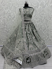 Adorable Olive Green Sequins Velvet Bridesmaid Lehenga Choli With Dupatta - Ethnic Plus In