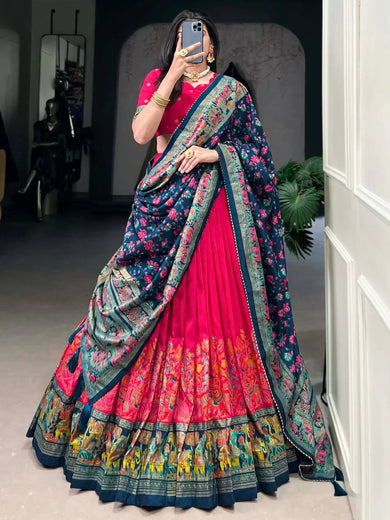 Adorable Pink Digital Printed Tussar Silk Traditional Lehenga Choli - Ethnic Plus In