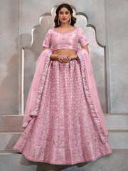 Adorable Pink Sequins Net Wedding Lehenga Choli With Dupatta - Ethnic Plus In