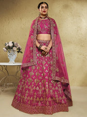 Adorable Pink Thread Embroidered Silk Lehenga Choli With Net Dupatta - Ethnic Plus In