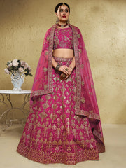 Adorable Pink Thread Embroidered Silk Lehenga Choli With Net Dupatta - Ethnic Plus In