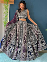 Adorable Purple Sequins Work Georgette Wedding Lehenga Choli - Ethnic Plus In